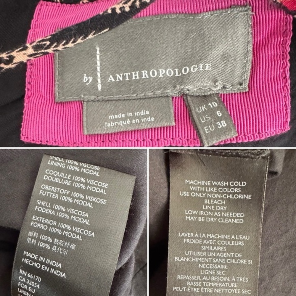 Anthropologie Cyree tunic mini dress floral black purple puff sleeves 6 - Picture 11 of 12